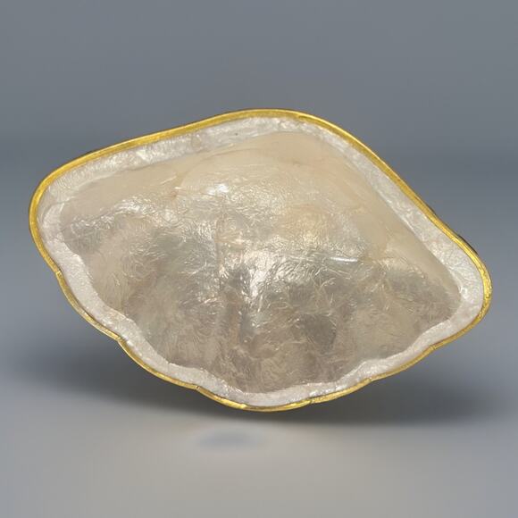 VTG Capiz Shell Gold Scalloped Edge Bowl Trinket Serving Dish Lot Philippines - Picture 4 of 10